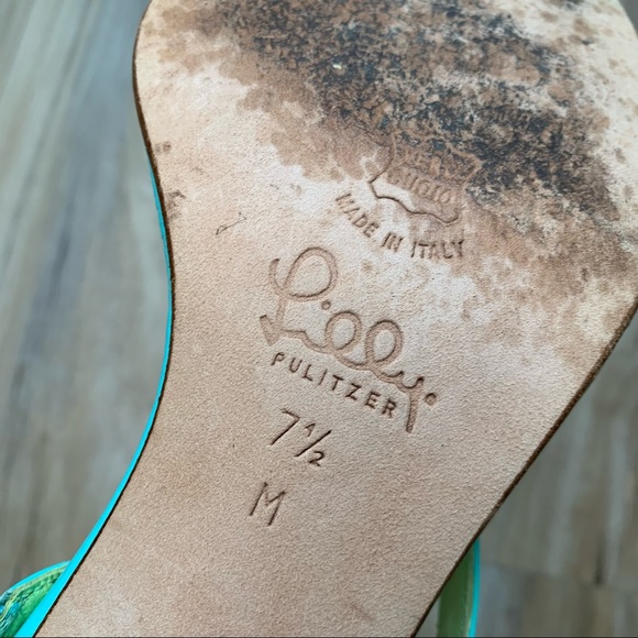 LILLY PULITZER Vintage Thong Kitten Heel Sandal Teal Green Shoes Size 7.5 Preppy - Picture 3 of 6